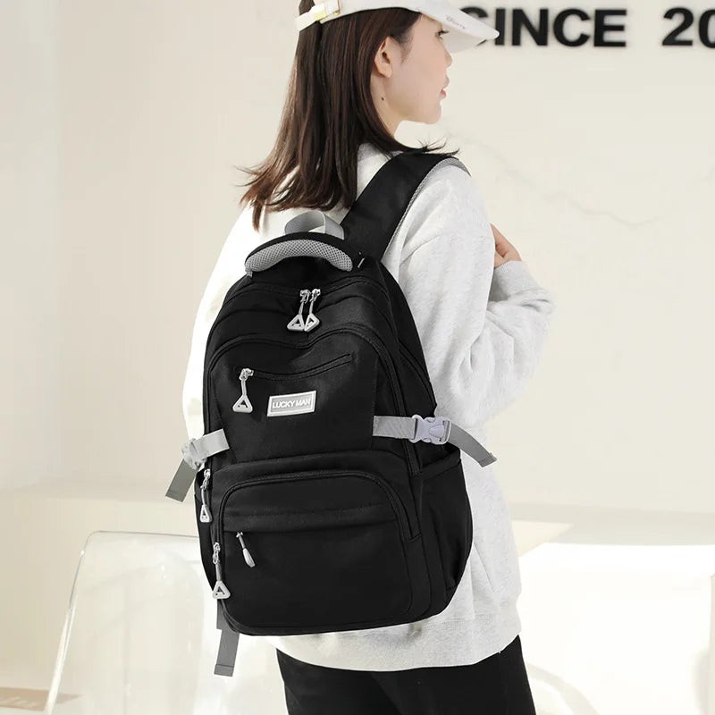 Mochila Escolar Feminina em Cor Sólida com Grande Capacidade — Ideal para Estudantes e Uso Diário
